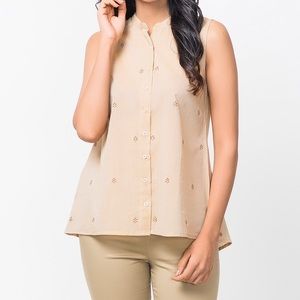 Fabindia Beige Cotton Embroidered Short
